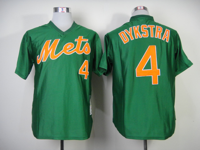 Men New York Mets 4 Dykstra Green Throwback 1985 MLB Jerseys